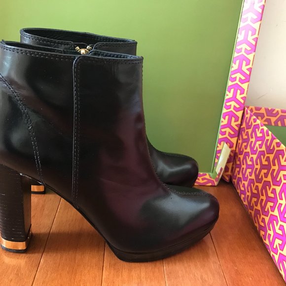 Tory Burch Black Leigh - Shiny Madras Boots/Booties – Size 71/2 - Picture 7 of 9